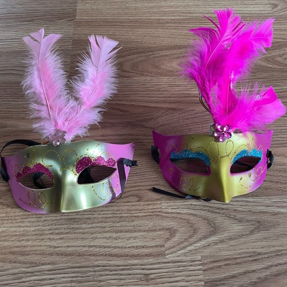 Women Eye Mask Light Up Party Mask Masquerade Mask Pink Feather Mask Lot of 2 - Picture 2 of 10